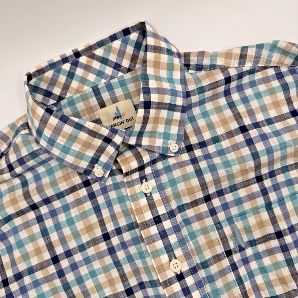 johnnie-O Hangin Out Men's Small Blue Plaid‎ Button Down Long Sleeve Shirt Light